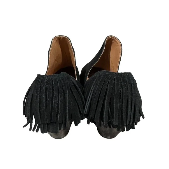 Boho Western Chic Black Faux Suede Fringe Slip On Ankle Booties Boots Size 9 - Picture 7 of 9
